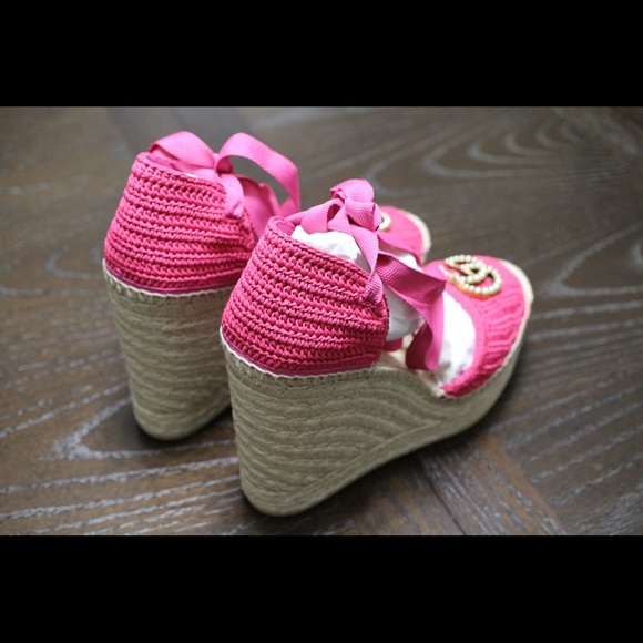 GUCCI Pink woven wedge sandals 38 IT - Picture 3 of 8